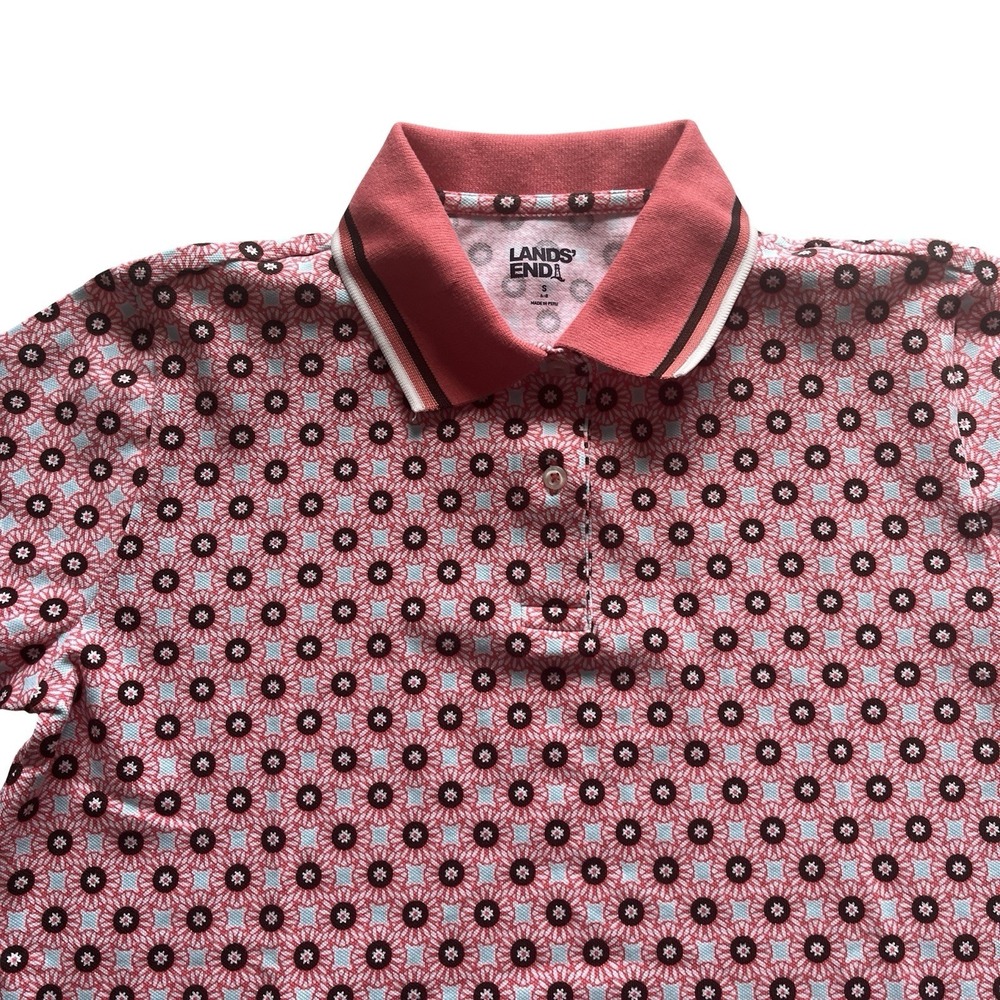 Lands' End Womens Size S 6-8 Polo Shirt Short Sleeve Floral Geometric 97% Cotton - Picture 5 of 8